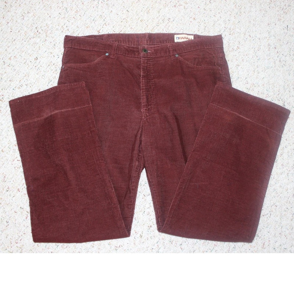 Vintage Farah Corduroy Pants Brown Longhorn Embroidery 70s 40/30